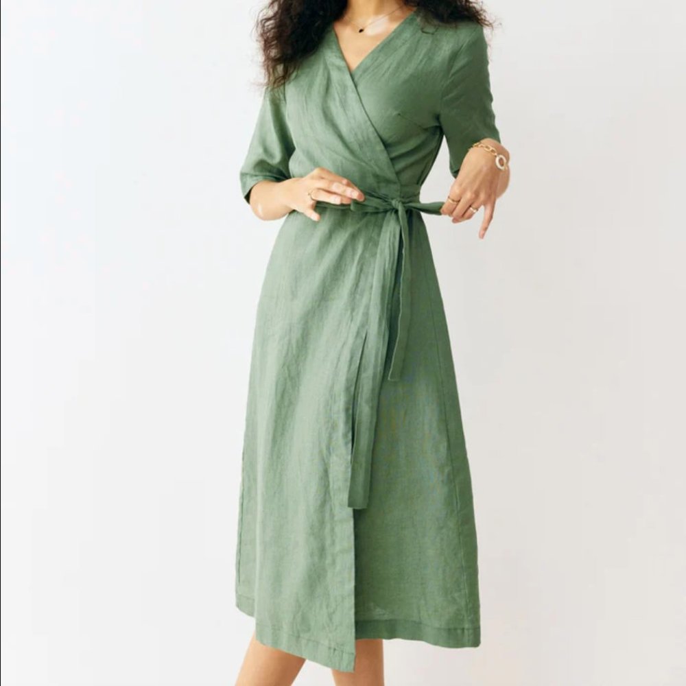 Grae Cove XXL Kiki 100% Linen Midi Wrap Dress